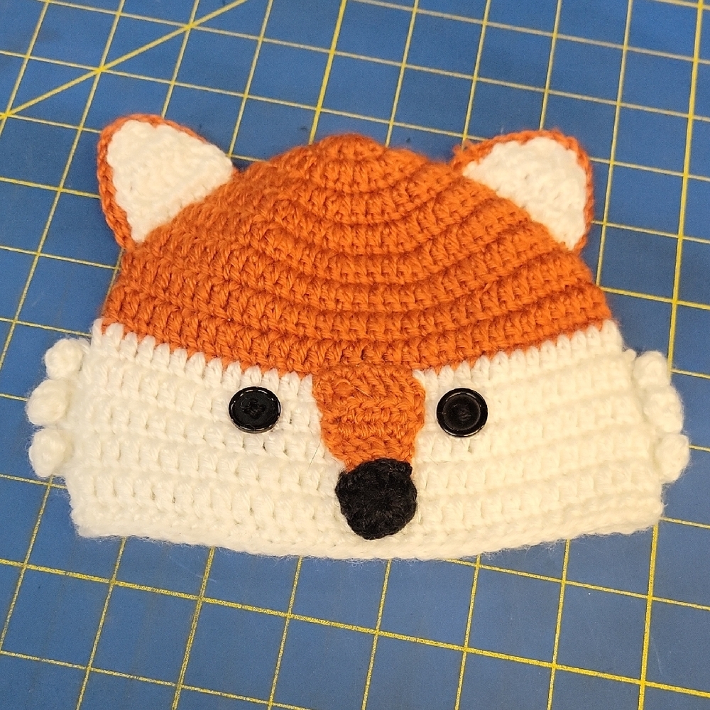 So Adorable Crochet Fox 14" Beanie  0-6mths New